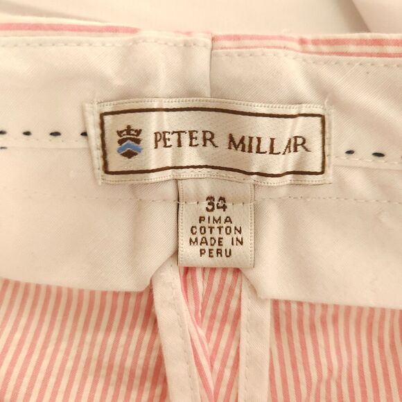 Peter Millar Mens 34 Pink White Striped Pima Cotton Golf Casual Chino Shorts - Picture 3 of 6